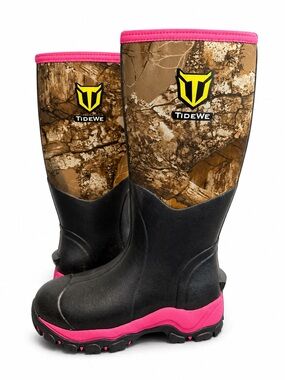 Tidewe Camo Waterproof Boots with Pink Trim - 6 - New without tags